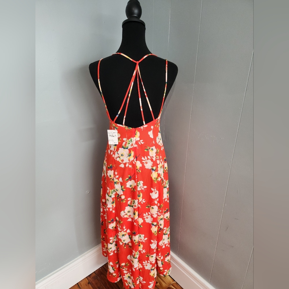Lush Orange/Red Floral Strappy High Low Dress NWT - Picture 7 of 7